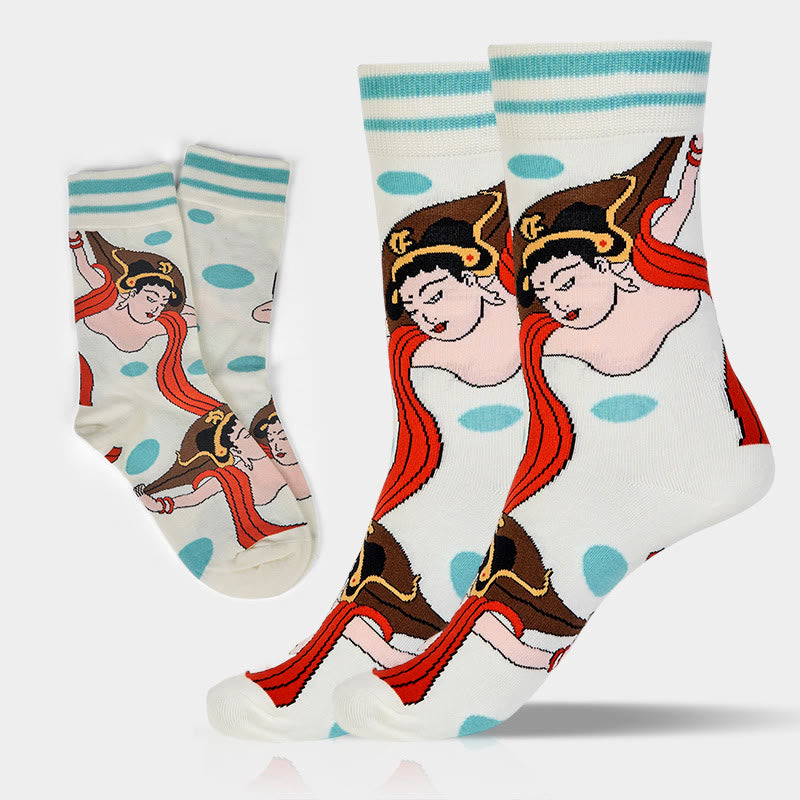 Buddha Stones Casual Dunhuang Feitian Design Micro Crew Women's Socks