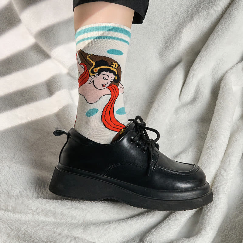 Buddha Stones Casual Dunhuang Feitian Design Micro Crew Women's Socks