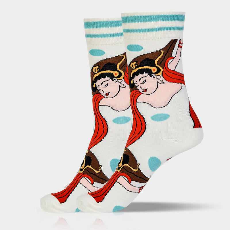 Buddha Stones Casual Dunhuang Feitian Design Micro Crew Women's Socks