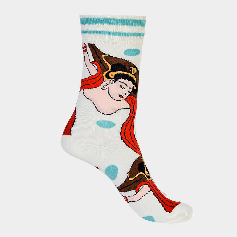 Buddha Stones Casual Dunhuang Feitian Design Micro Crew Women's Socks
