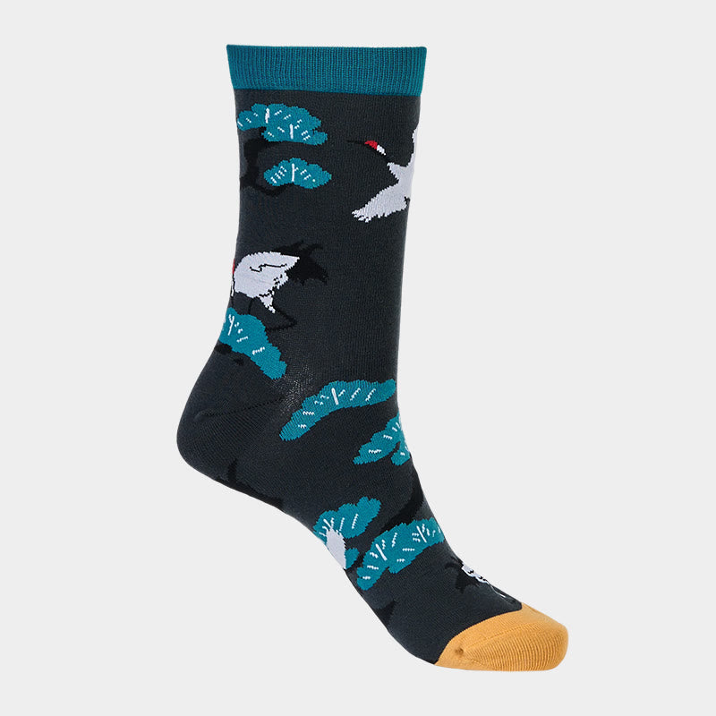 Buddha Stones Casual White Crane Pine Tree Design Micro Crew Women's Socks