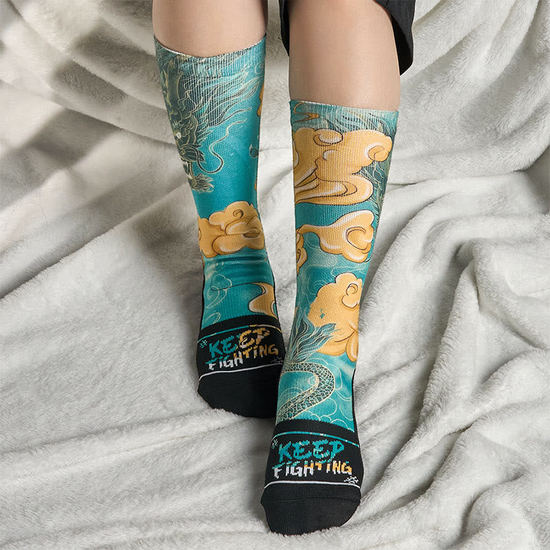Buddha Stones Casual Dragon Auspicious Clouds Design Micro Crew Men's Socks