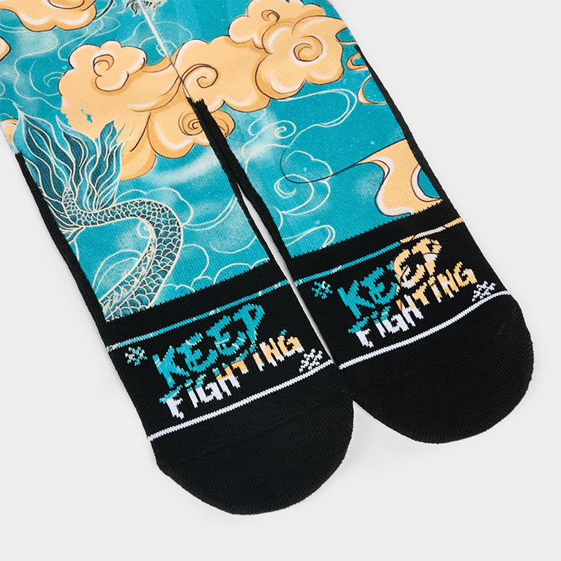 Buddha Stones Casual Dragon Auspicious Clouds Design Micro Crew Men's Socks