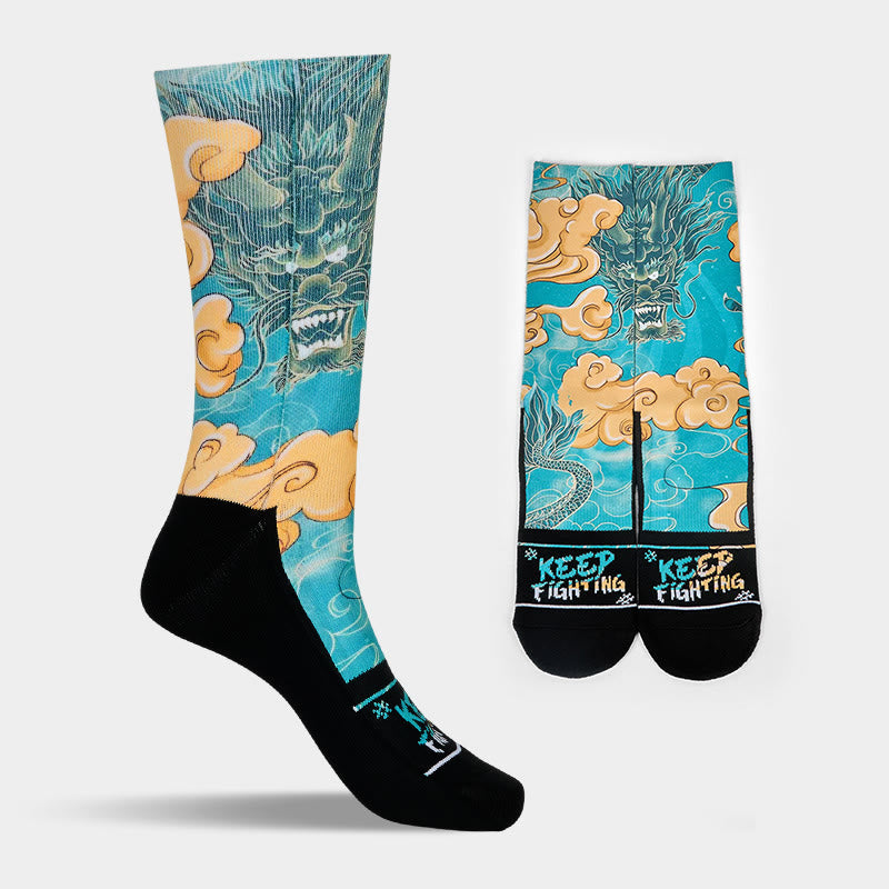 Buddha Stones Casual Dragon Auspicious Clouds Design Micro Crew Men's Socks