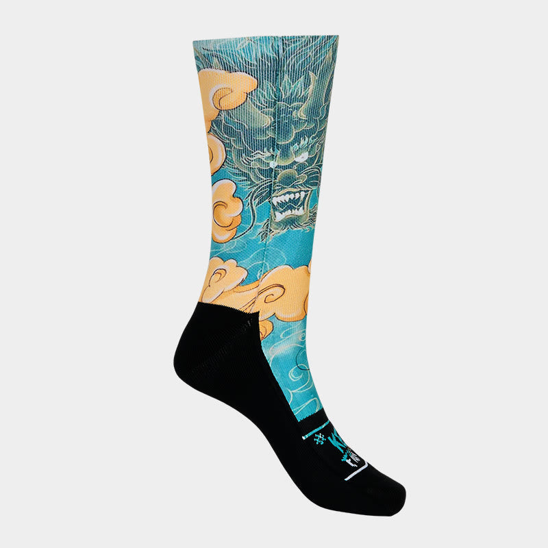 Buddha Stones Casual Dragon Auspicious Clouds Design Micro Crew Men's Socks