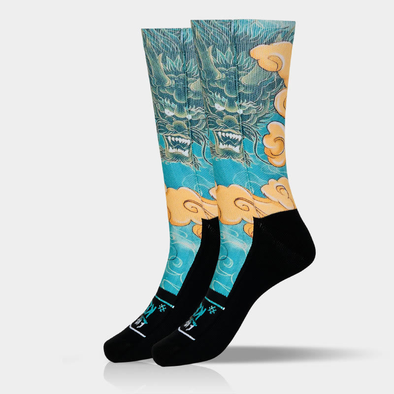 Buddha Stones Casual Dragon Auspicious Clouds Design Micro Crew Men's Socks