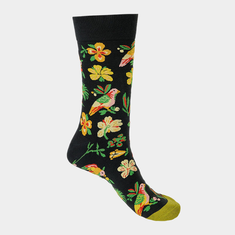 Buddha Stones Blooming Flower Bird Pattern Men Women Unisex Cotton Crew Socks