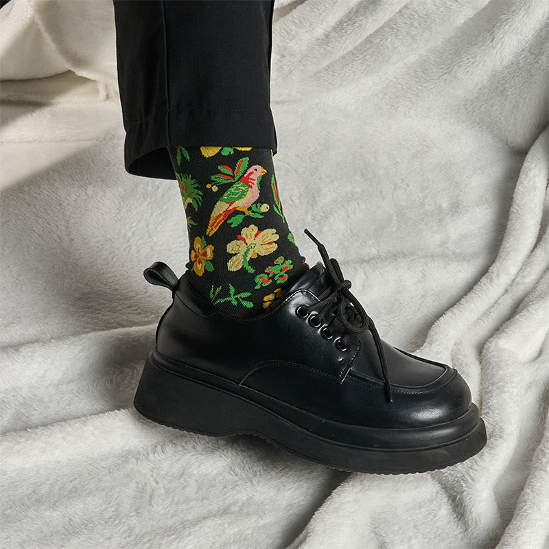 Buddha Stones Blooming Flower Bird Pattern Men Women Unisex Cotton Crew Socks
