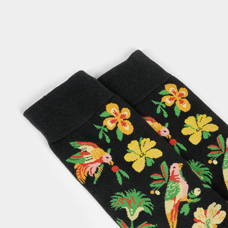 Buddha Stones Blooming Flower Bird Pattern Men Women Unisex Cotton Crew Socks