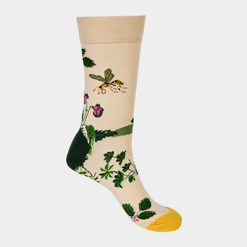 Buddha Stones Bee Frog Leaves Pattern Men Women Unisex Cotton Crew Socks