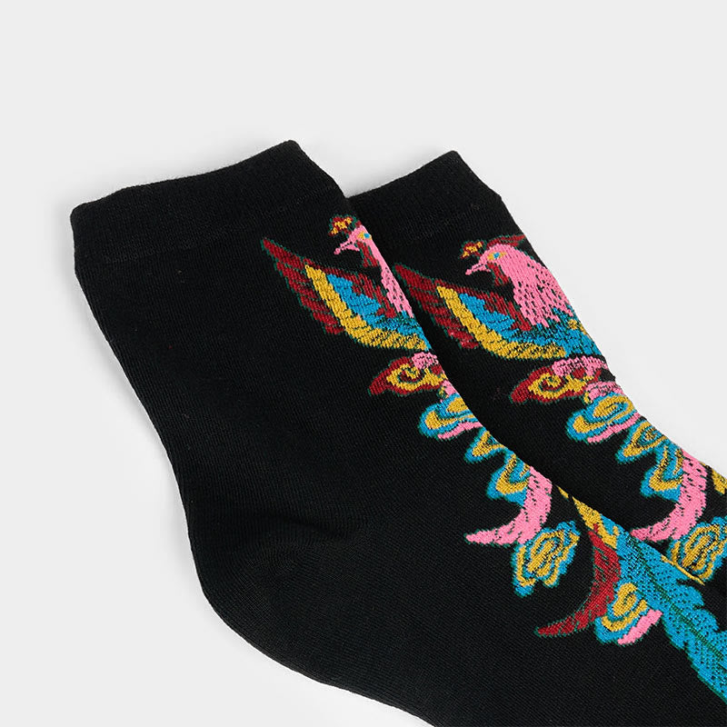 Buddha Stones Casual 3 Pairs Of Multicolored Phoenix Quarter Women's Socks