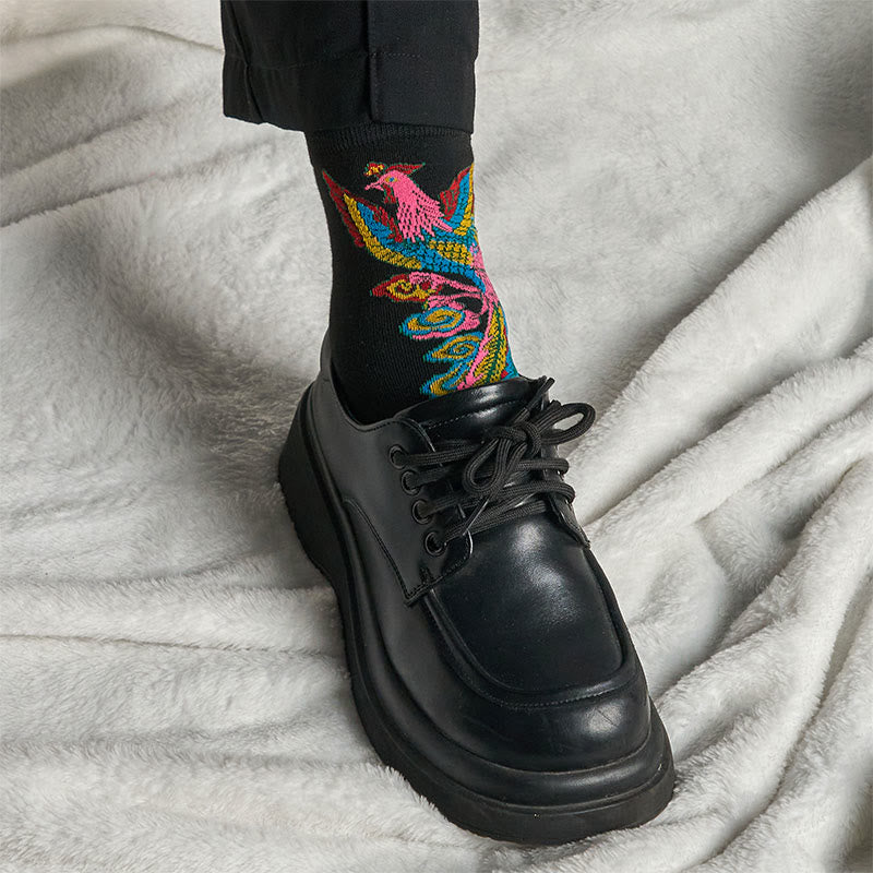 Buddha Stones Casual 3 Pairs Of Multicolored Phoenix Quarter Women's Socks