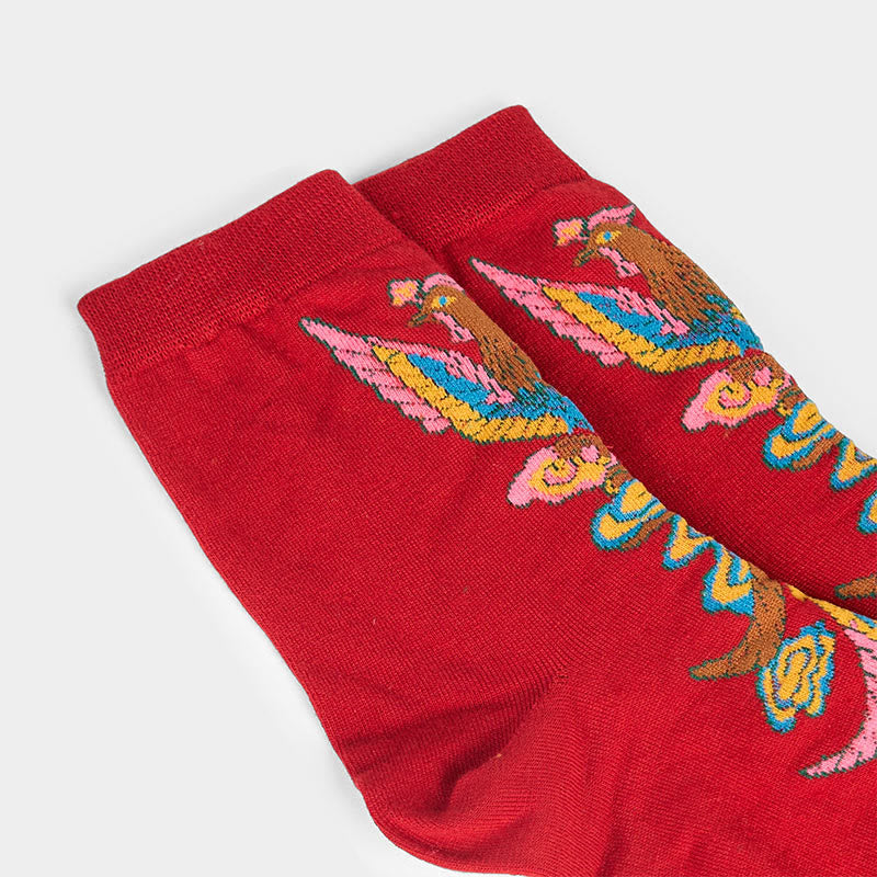 Buddha Stones Casual 3 Pairs Of Multicolored Phoenix Quarter Women's Socks