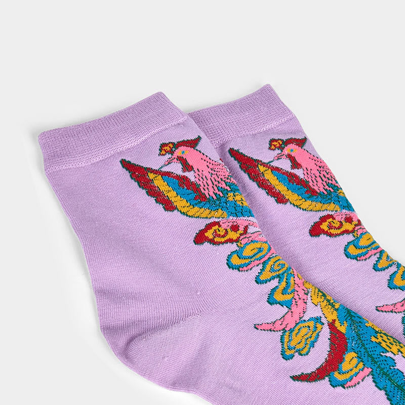 Buddha Stones Casual 3 Pairs Of Multicolored Phoenix Quarter Women's Socks