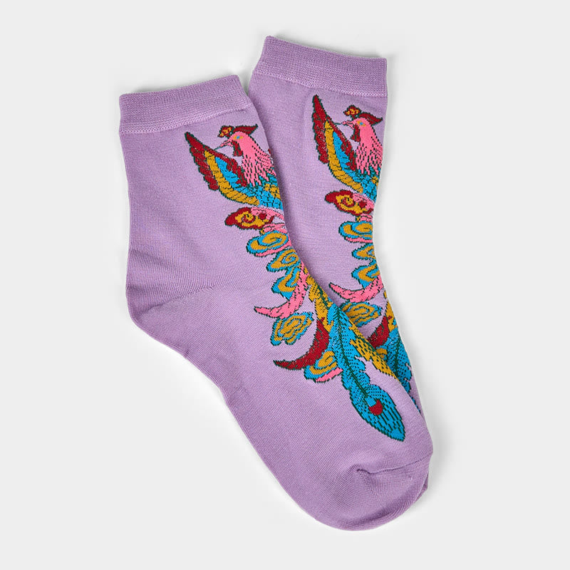 Buddha Stones Casual 3 Pairs Of Multicolored Phoenix Quarter Women's Socks