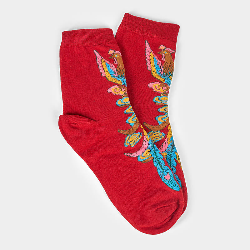 Buddha Stones Casual 3 Pairs Of Multicolored Phoenix Quarter Women's Socks