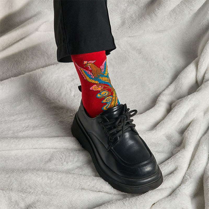 Buddha Stones Casual 3 Pairs Of Multicolored Phoenix Quarter Women's Socks