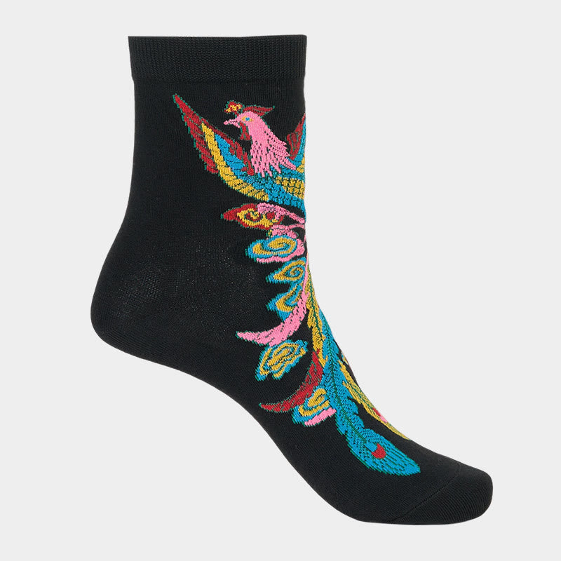 Buddha Stones Casual 3 Pairs Of Multicolored Phoenix Quarter Women's Socks