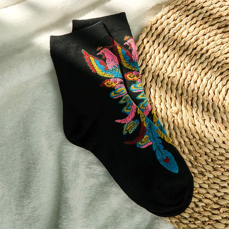 Buddha Stones Casual 3 Pairs Of Multicolored Phoenix Quarter Women's Socks