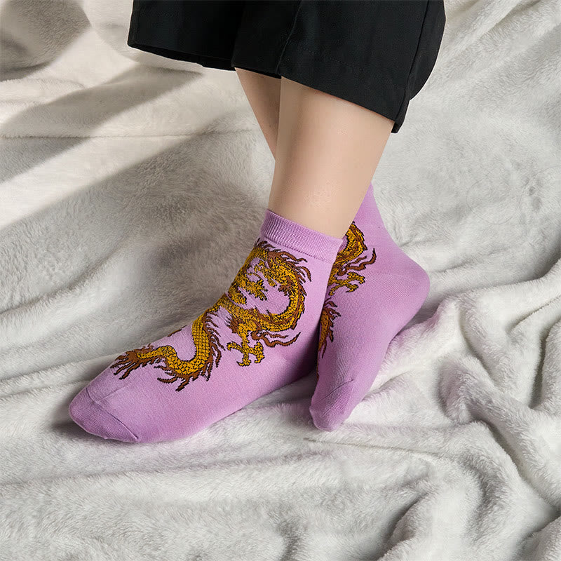 Buddha Stones Casual 3 Pairs Of Multicolored Phoenix Quarter Women's Socks