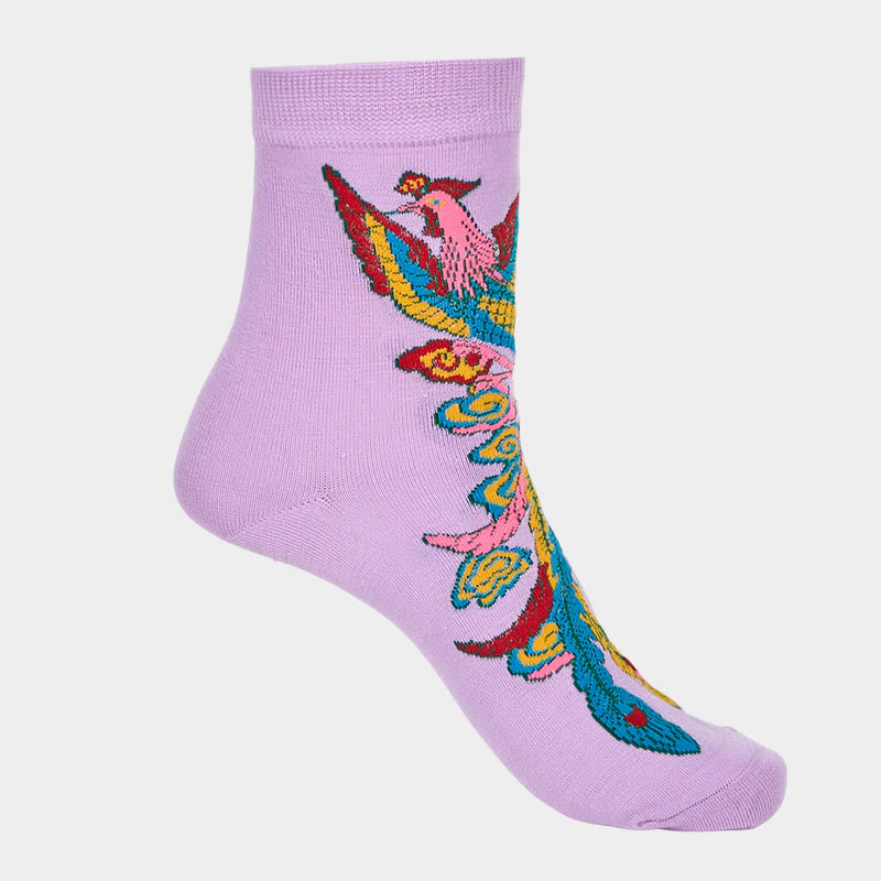 Buddha Stones Casual 3 Pairs Of Multicolored Phoenix Quarter Women's Socks