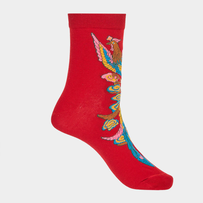 Buddha Stones Casual 3 Pairs Of Multicolored Phoenix Quarter Women's Socks