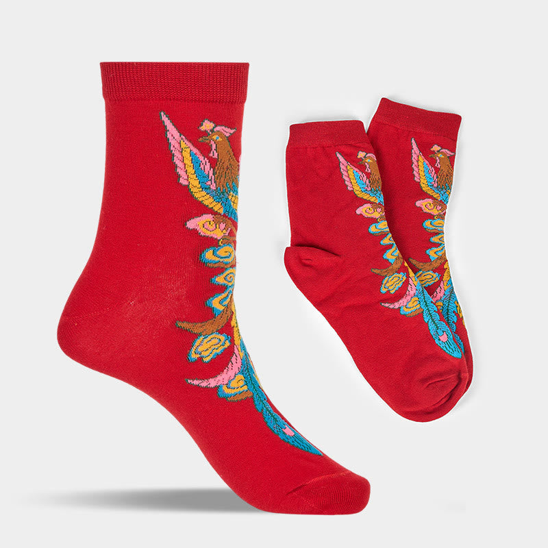 Buddha Stones Casual 3 Pairs Of Multicolored Phoenix Quarter Women's Socks
