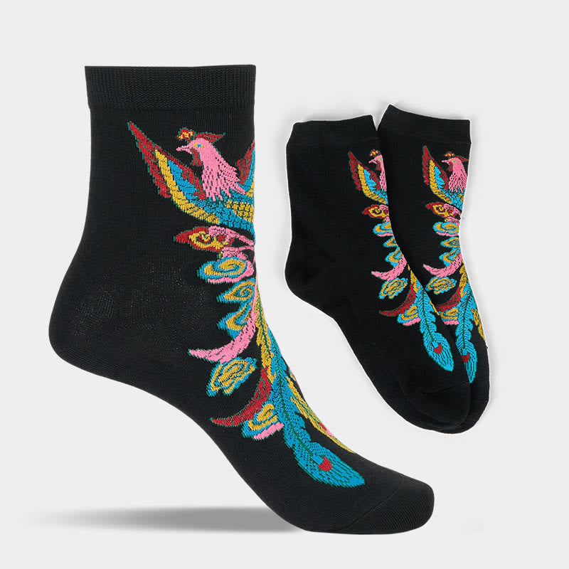 Buddha Stones Casual 3 Pairs Of Multicolored Phoenix Quarter Women's Socks