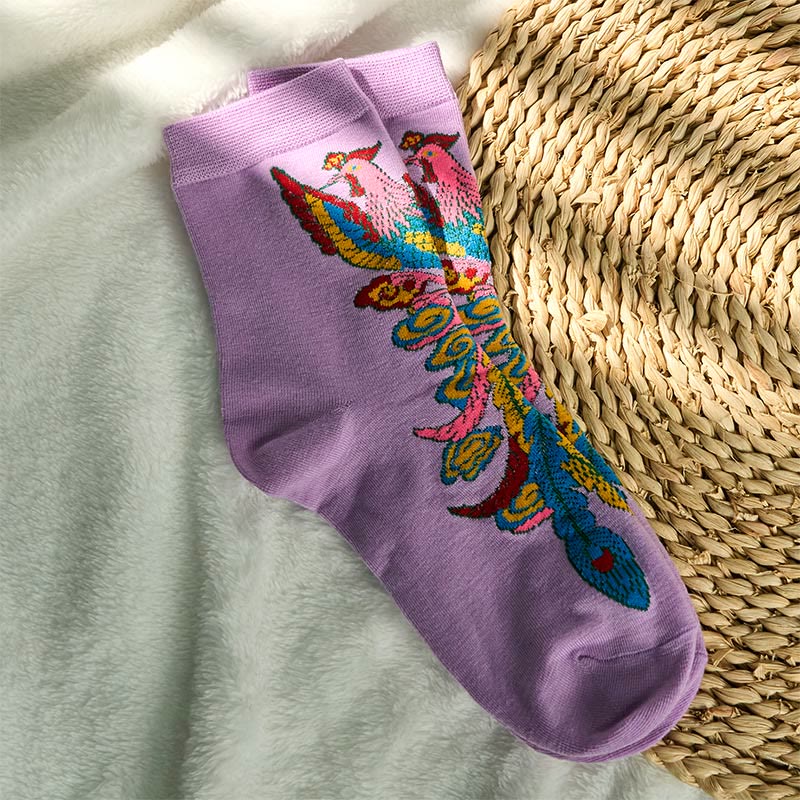 Buddha Stones Casual 3 Pairs Of Multicolored Phoenix Quarter Women's Socks