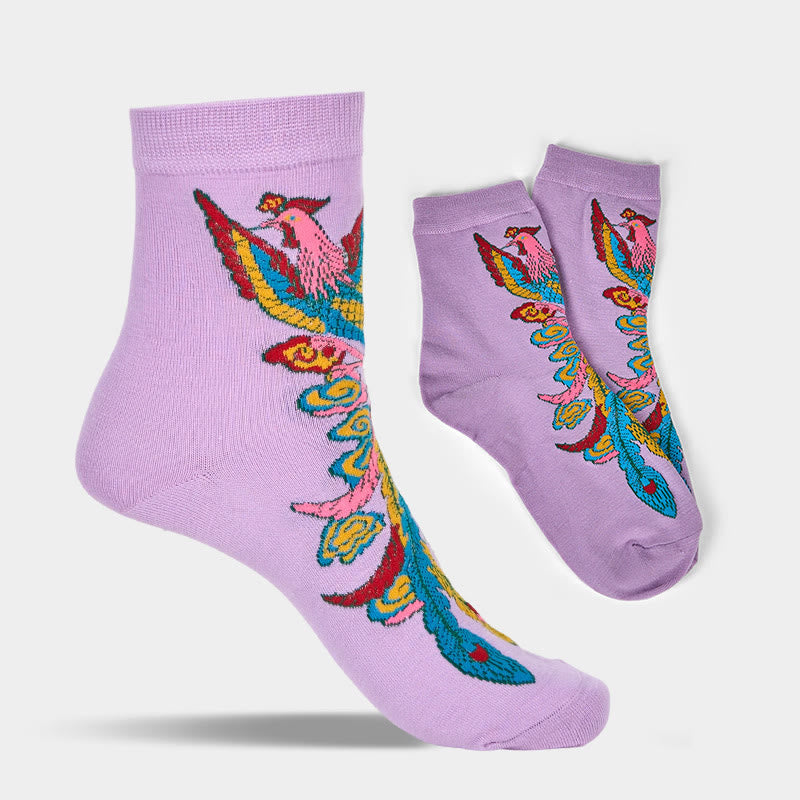Buddha Stones Casual 3 Pairs Of Multicolored Phoenix Quarter Women's Socks