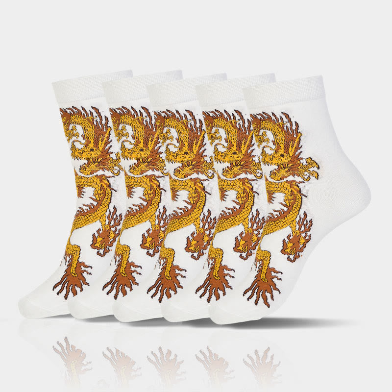 Buddha Stones Casual 5 Pairs of Golden Dragon Quarter Women's Socks