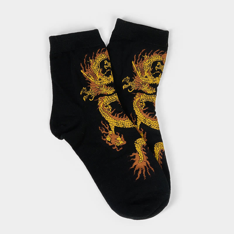 Buddha Stones Casual 5 Pairs of Golden Dragon Quarter Women's Socks