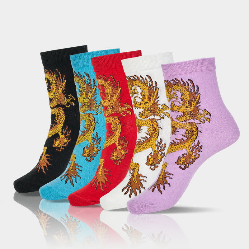 Buddha Stones Casual 5 Pairs of Golden Dragon Quarter Women's Socks