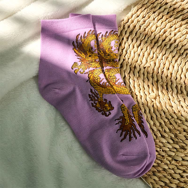Buddha Stones Casual 5 Pairs of Golden Dragon Quarter Women's Socks