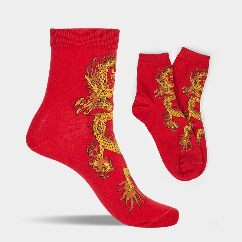 Buddha Stones Casual 5 Pairs of Golden Dragon Quarter Women's Socks