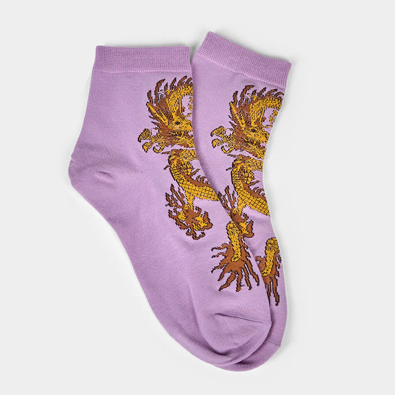Buddha Stones Casual 5 Pairs of Golden Dragon Quarter Women's Socks