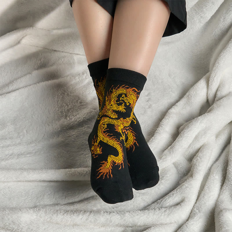 Buddha Stones Casual 5 Pairs of Golden Dragon Quarter Women's Socks