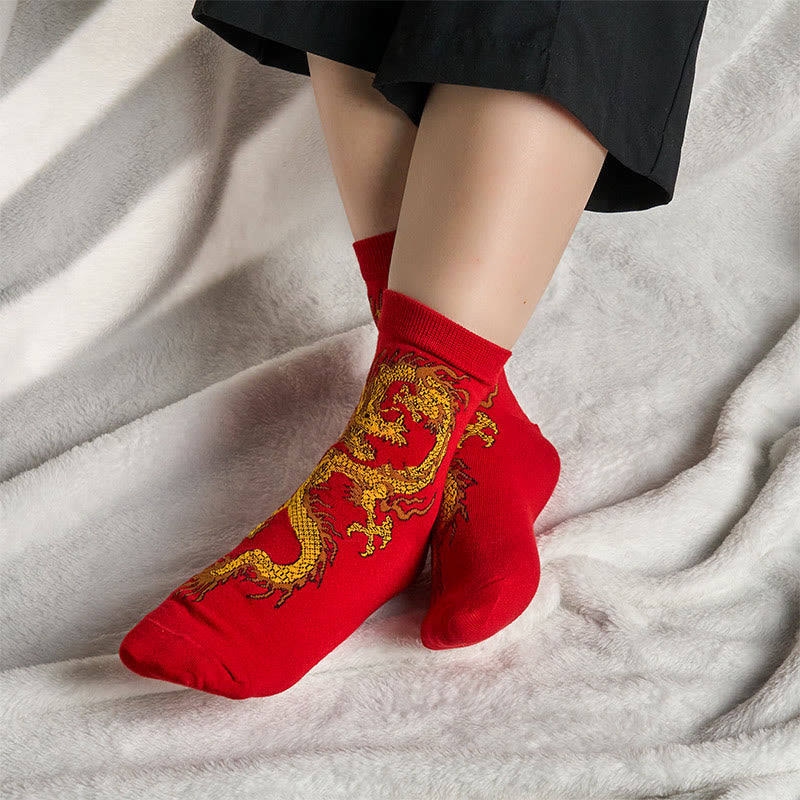 Buddha Stones Casual 5 Pairs of Golden Dragon Quarter Women's Socks