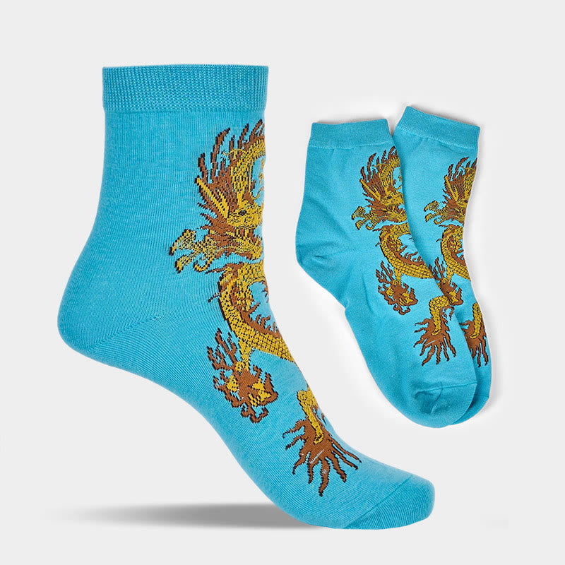 Buddha Stones Casual 5 Pairs of Golden Dragon Quarter Women's Socks