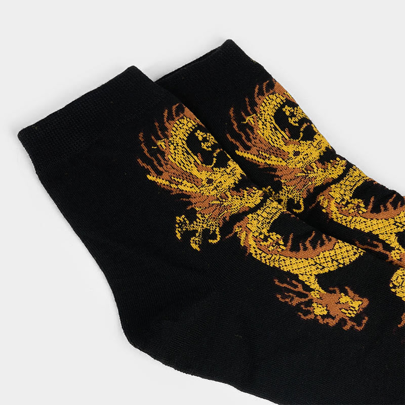 Buddha Stones Casual 5 Pairs of Golden Dragon Quarter Women's Socks