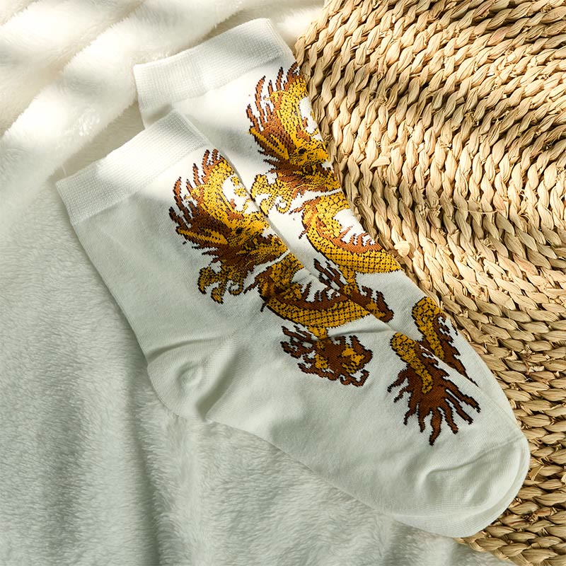 Buddha Stones Casual 5 Pairs of Golden Dragon Quarter Women's Socks