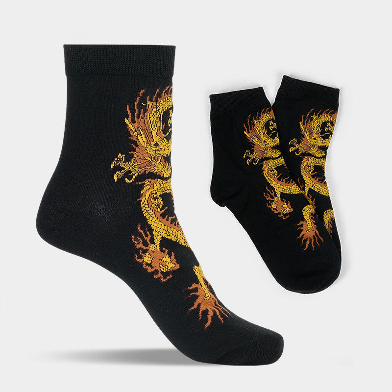 Buddha Stones Casual 5 Pairs of Golden Dragon Quarter Women's Socks