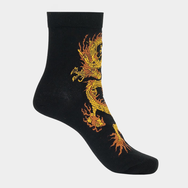 Buddha Stones Casual 5 Pairs of Golden Dragon Quarter Women's Socks