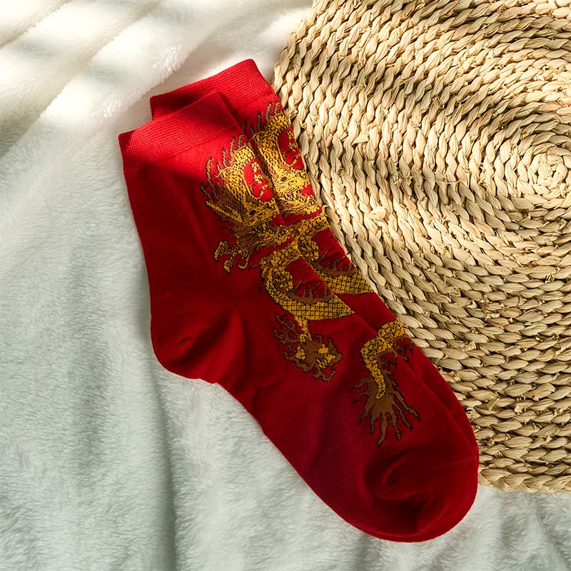 Buddha Stones Casual 5 Pairs of Golden Dragon Quarter Women's Socks