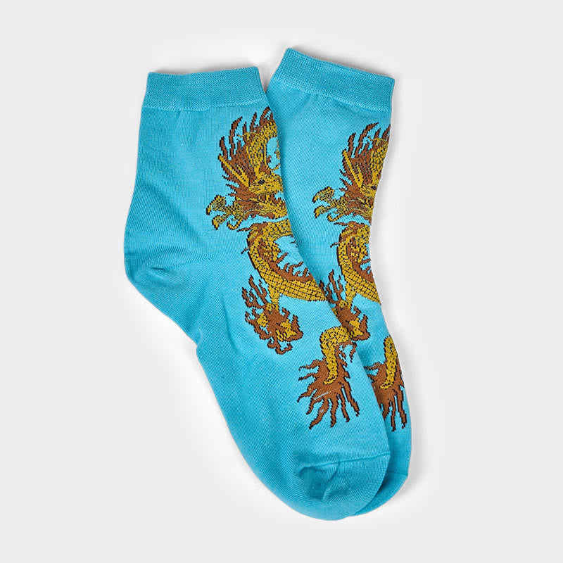 Buddha Stones Casual 5 Pairs of Golden Dragon Quarter Women's Socks