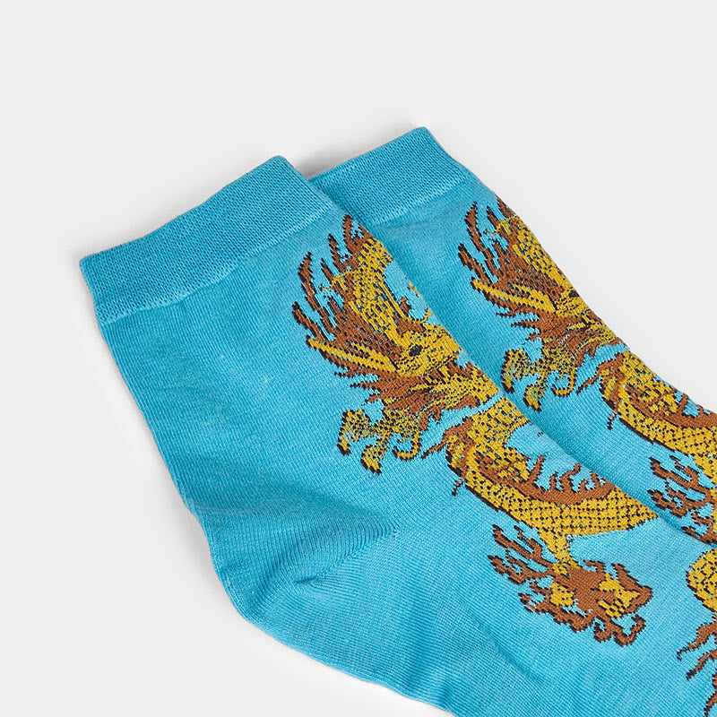 Buddha Stones Casual 5 Pairs of Golden Dragon Quarter Women's Socks