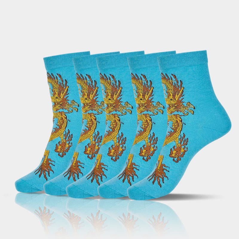 Buddha Stones Casual 5 Pairs of Golden Dragon Quarter Women's Socks