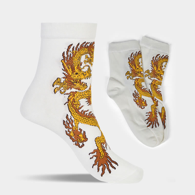 Buddha Stones Casual 5 Pairs of Golden Dragon Quarter Women's Socks