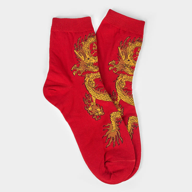 Buddha Stones Casual 5 Pairs of Golden Dragon Quarter Women's Socks
