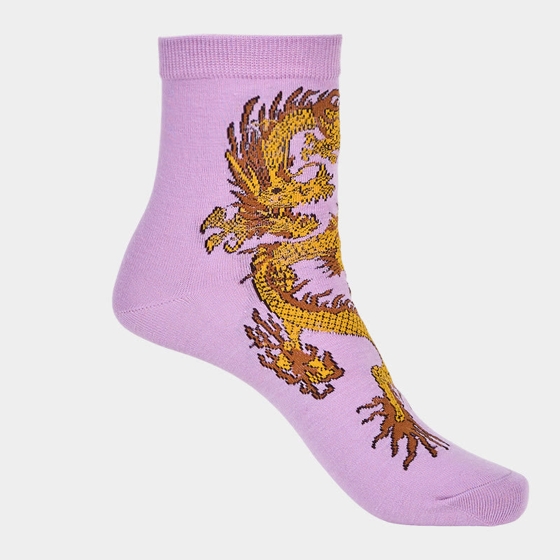 Buddha Stones Casual 5 Pairs of Golden Dragon Quarter Women's Socks